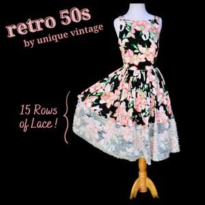 Retro 50s Floral Summer Party Dress Derby MidCentury Rockabilly Wedding Guest